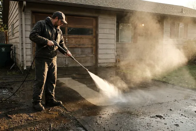 pressure washing at work